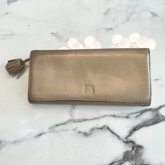 Loewe Anagram Tassel Leather Long Wallet in Light Gold - Picture 1 of 13